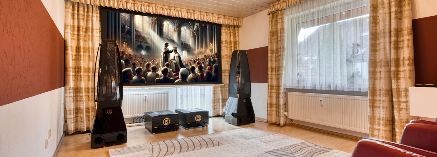 Lautsprecher Meletzky MBL 101 E Endstufe Meletzky MBL 9008 Vorverst&auml;rker Meletzky MBL 5011 Blu-ray-Player Oppo 203 CD-Laufwerk Meletzky MBL 1521 Digital-/Analogwandler Meletzky MBL 1511 F Videoprojektor Sony VPL-VW550ES UHD Beamer Sony VPL-VW550ES Motor-Leinwand Stewart Luxus Model A Firehawk-G4-Tuch Harmonix Tuning Bases RF808Z Kabel Audioquest Thunderbird Kabel Audioquest WIND HDMI-Kabel Audioquest Cinnamon Lichtleiter-Digitalkabel Audioquest Cinnamon audiophile Steckdosenleiste Socket Reference audiophile Netzkabel Silent Wire Power AC32